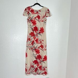 Vintage Mary McFadden floral maxi cream dress 10
